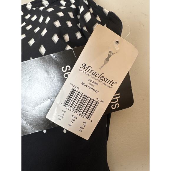 NWT Miracesuit Black & White Diamond Design one Piece Slimming Swimsuit SZ: 12 - Picture 3 of 10